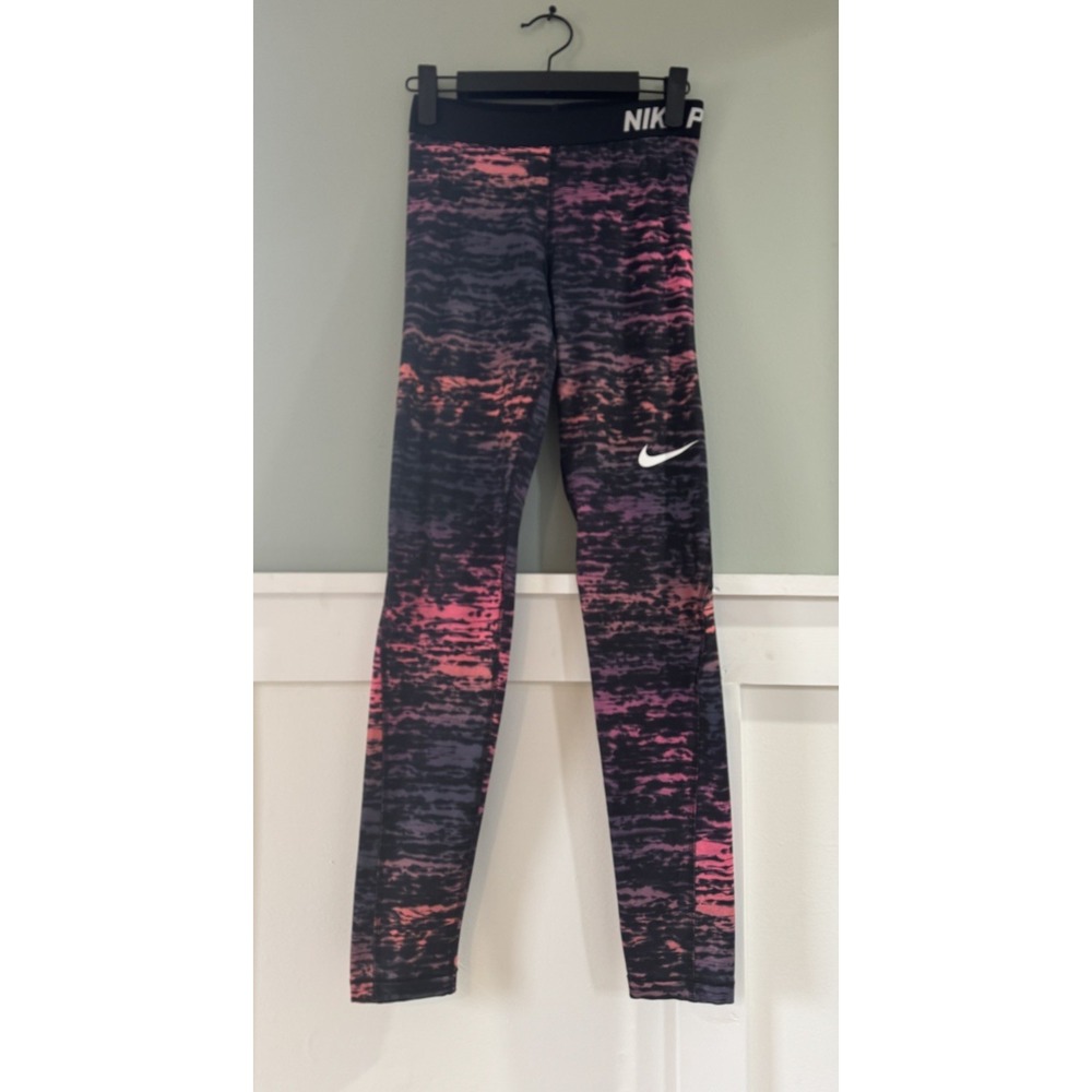 Nike Pro Tights Women S Small  Dri Fit Logo Banded Waist Fitted Compression‎
